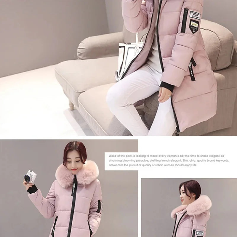 Parka Invierno Cuello Pelo Capucha - Abrigo Largo Cálido Elegante Mujer