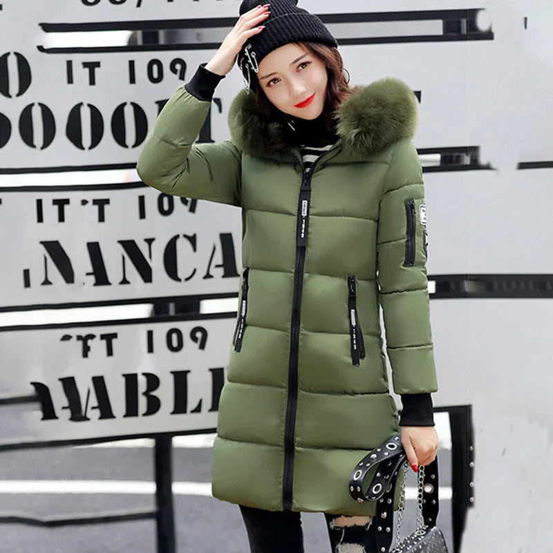 Parka Invierno Cuello Pelo Capucha - Abrigo Largo Cálido Elegante Mujer