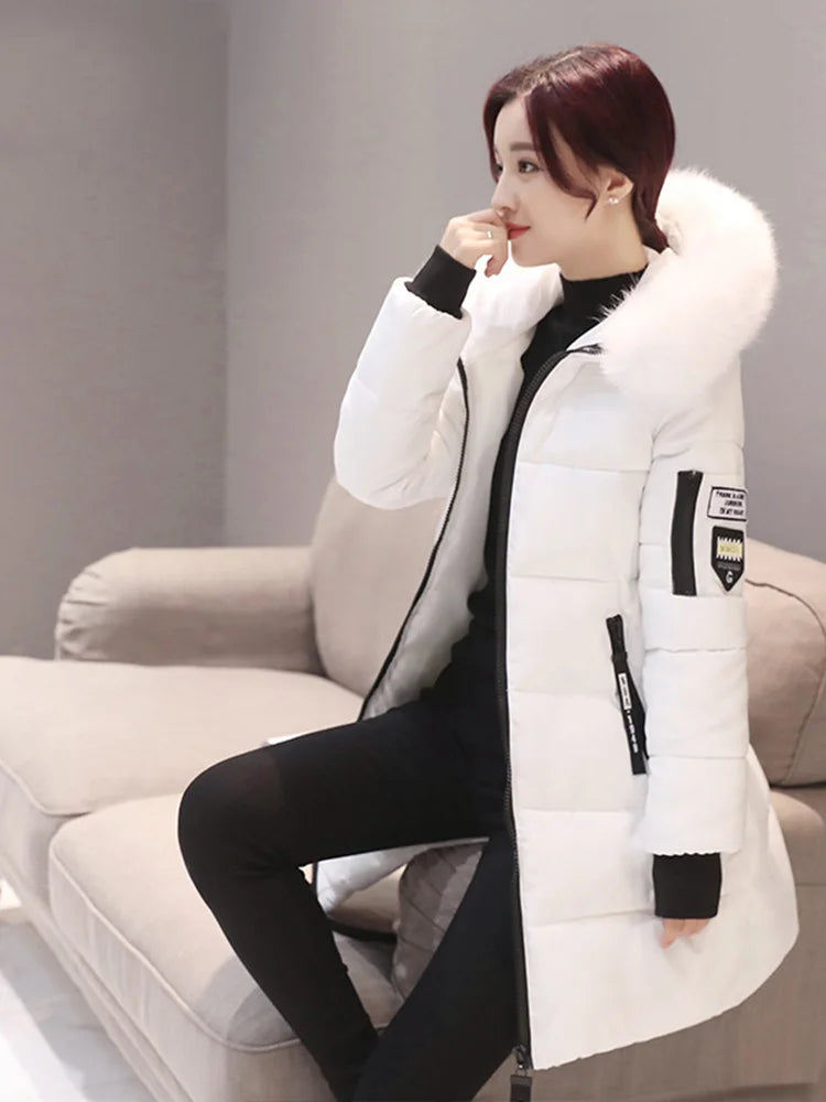 Parka Invierno Cuello Pelo Capucha - Abrigo Largo Cálido Elegante Mujer