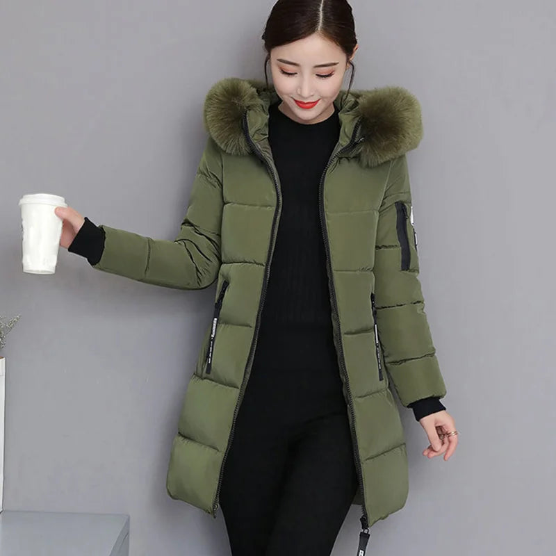 Parka Invierno Cuello Pelo Capucha - Abrigo Largo Cálido Elegante Mujer