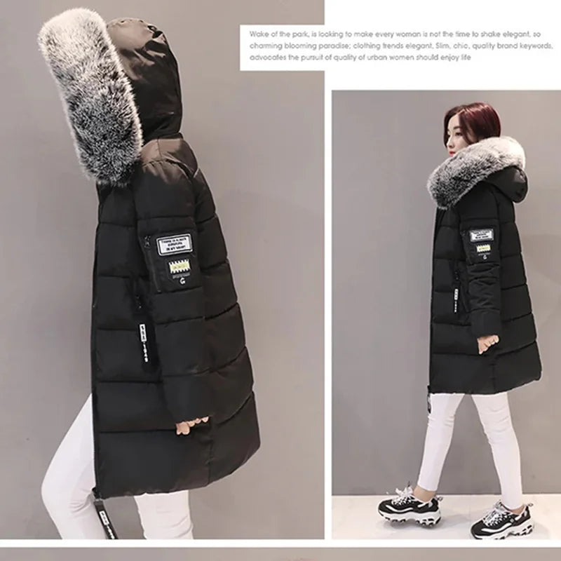 Parka Invierno Cuello Pelo Capucha - Abrigo Largo Cálido Elegante Mujer