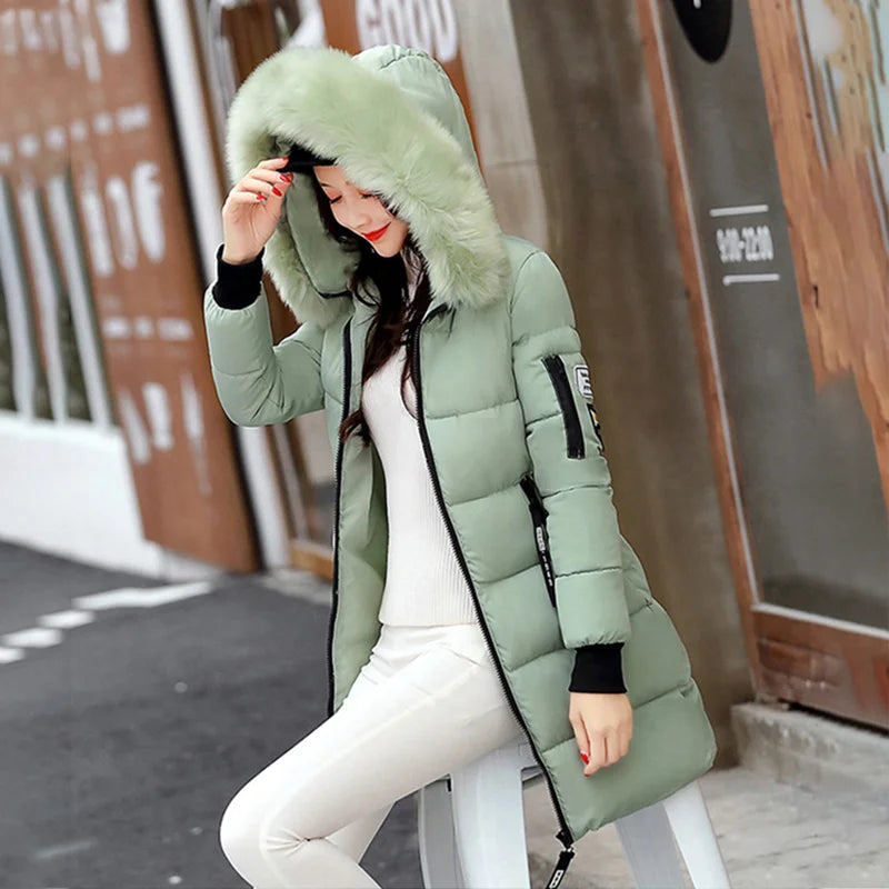 Parka Invierno Cuello Pelo Capucha - Abrigo Largo Cálido Elegante Mujer