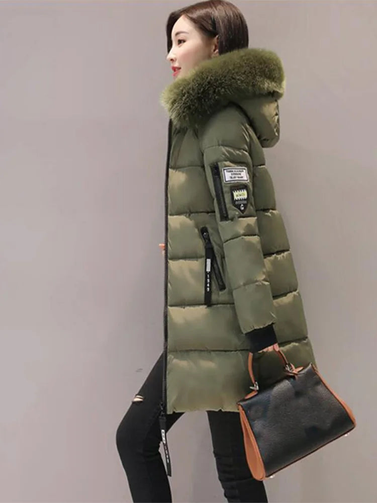 Parka Invierno Cuello Pelo Capucha - Abrigo Largo Cálido Elegante Mujer