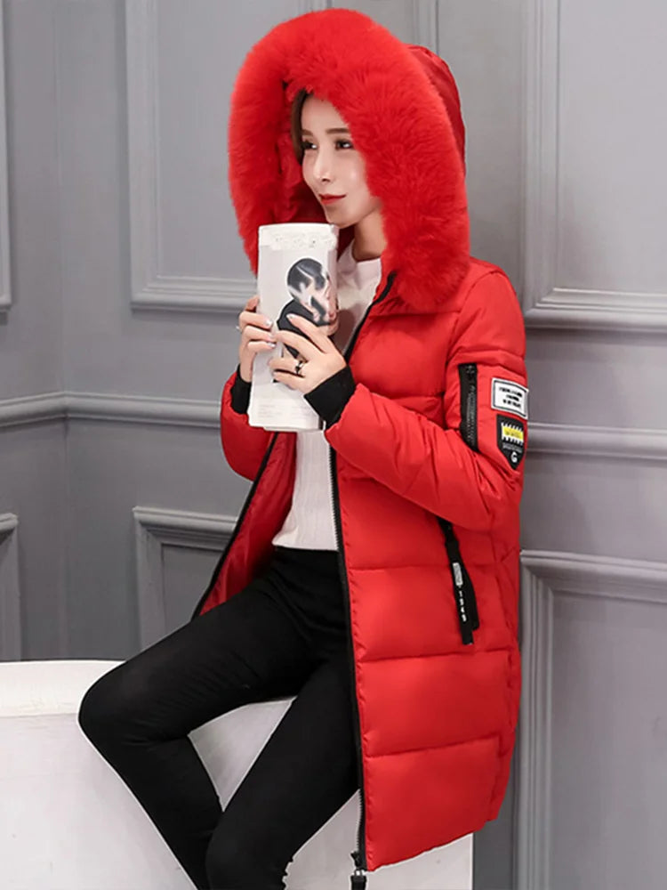Parka Invierno Cuello Pelo Capucha - Abrigo Largo Cálido Elegante Mujer