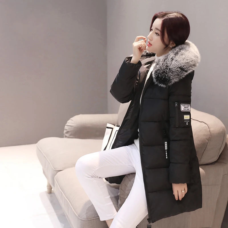 Parka Invierno Cuello Pelo Capucha - Abrigo Largo Cálido Elegante Mujer