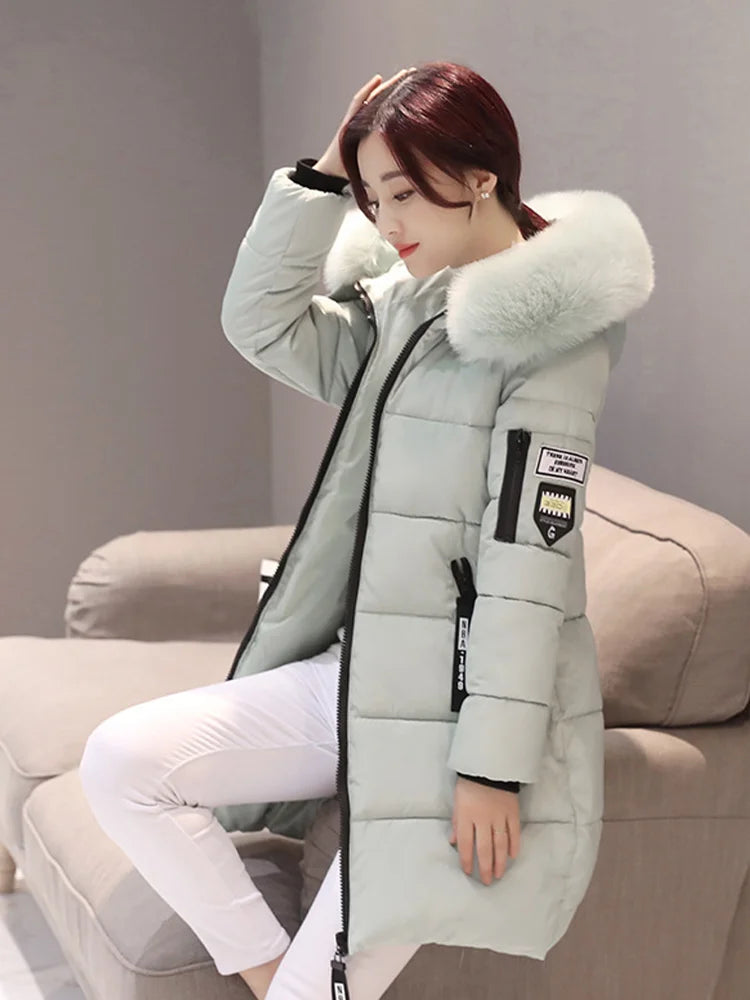 Parka Invierno Cuello Pelo Capucha - Abrigo Largo Cálido Elegante Mujer