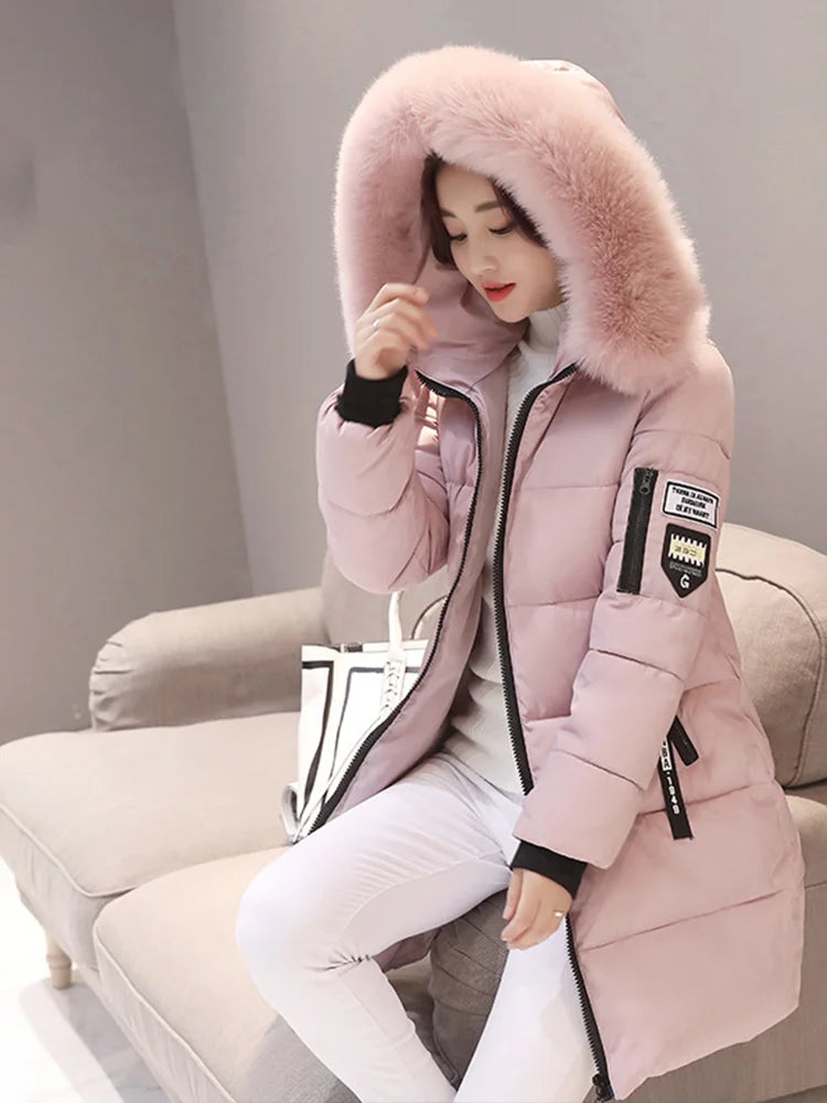 Parka Invierno Cuello Pelo Capucha - Abrigo Largo Cálido Elegante Mujer