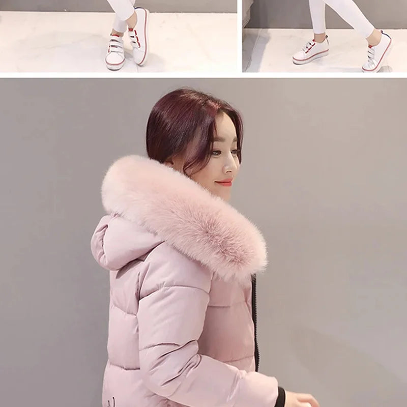 Parka Invierno Cuello Pelo Capucha - Abrigo Largo Cálido Elegante Mujer
