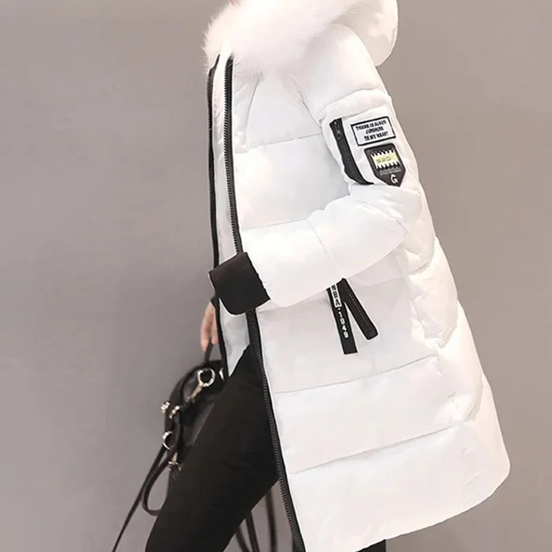 Parka Invierno Cuello Pelo Capucha - Abrigo Largo Cálido Elegante Mujer