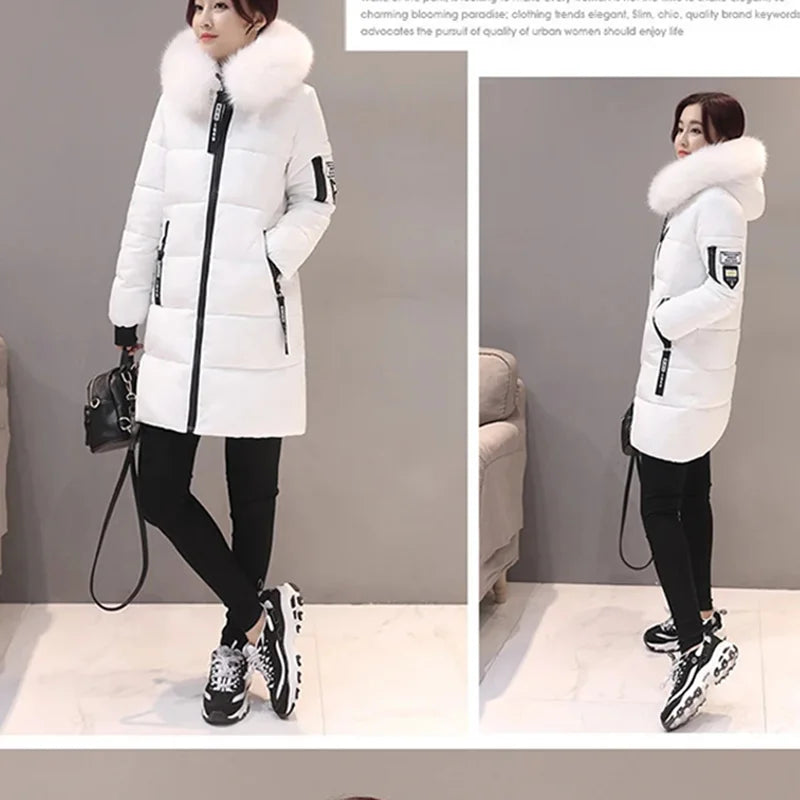 Parka Invierno Cuello Pelo Capucha - Abrigo Largo Cálido Elegante Mujer
