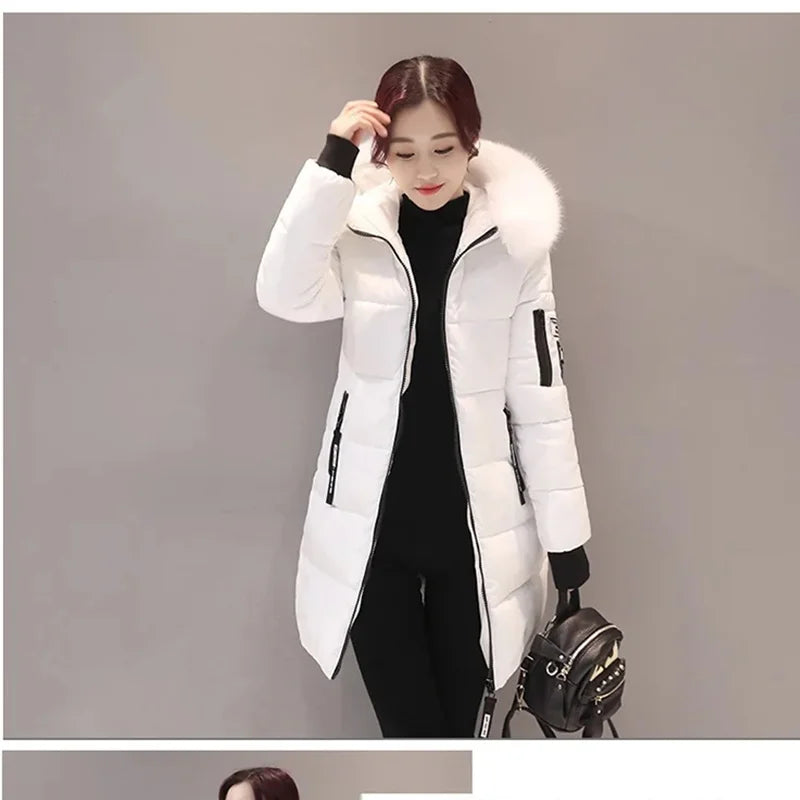 Parka Invierno Cuello Pelo Capucha - Abrigo Largo Cálido Elegante Mujer