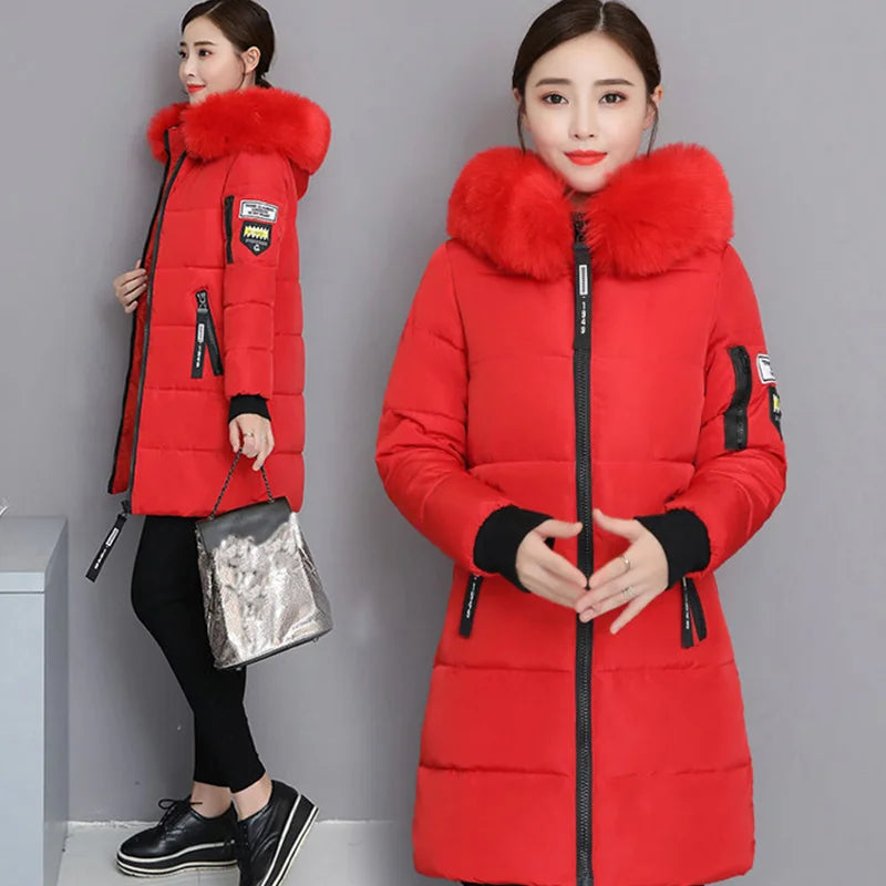 Parka Invierno Cuello Pelo Capucha - Abrigo Largo Cálido Elegante Mujer