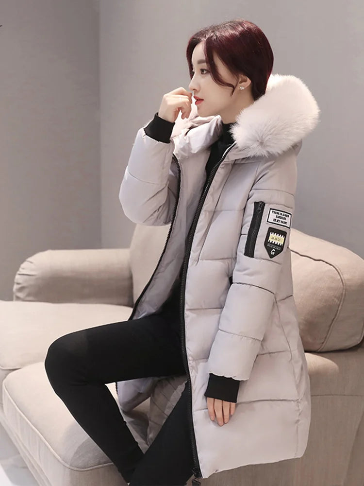 Parka Invierno Cuello Pelo Capucha - Abrigo Largo Cálido Elegante Mujer