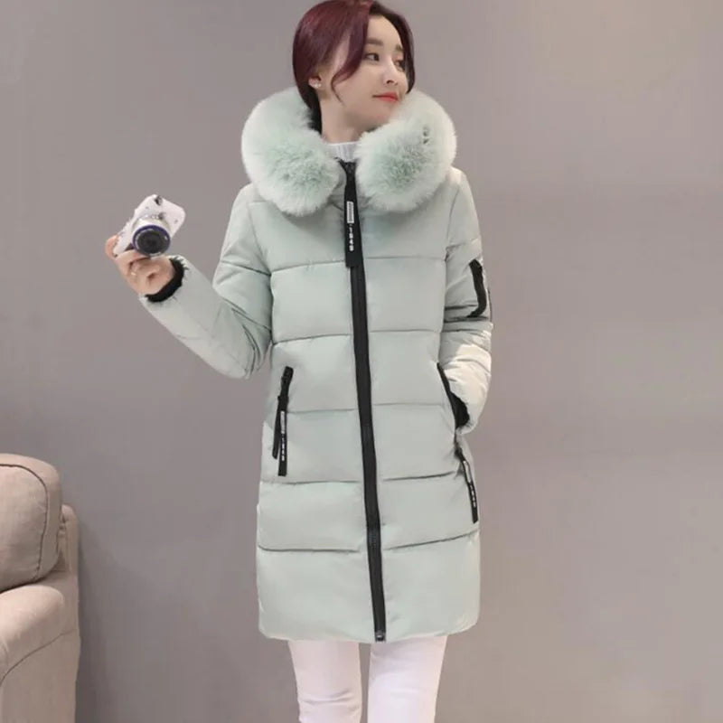 Parka Invierno Cuello Pelo Capucha - Abrigo Largo Cálido Elegante Mujer