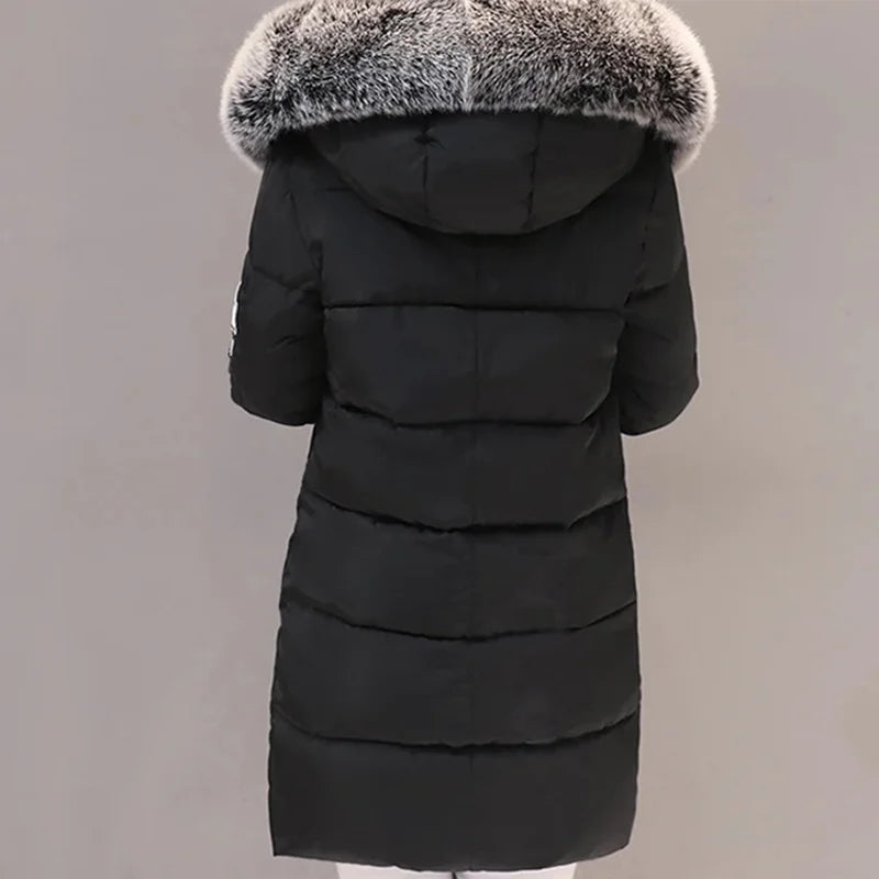 Parka Invierno Cuello Pelo Capucha - Abrigo Largo Cálido Elegante Mujer