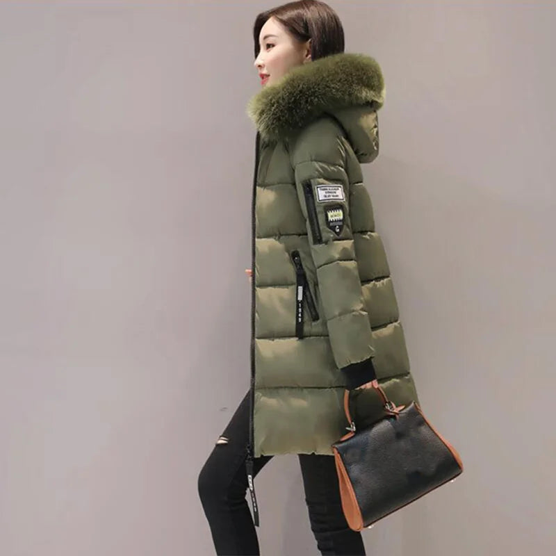 Parka Invierno Cuello Pelo Capucha - Abrigo Largo Cálido Elegante Mujer