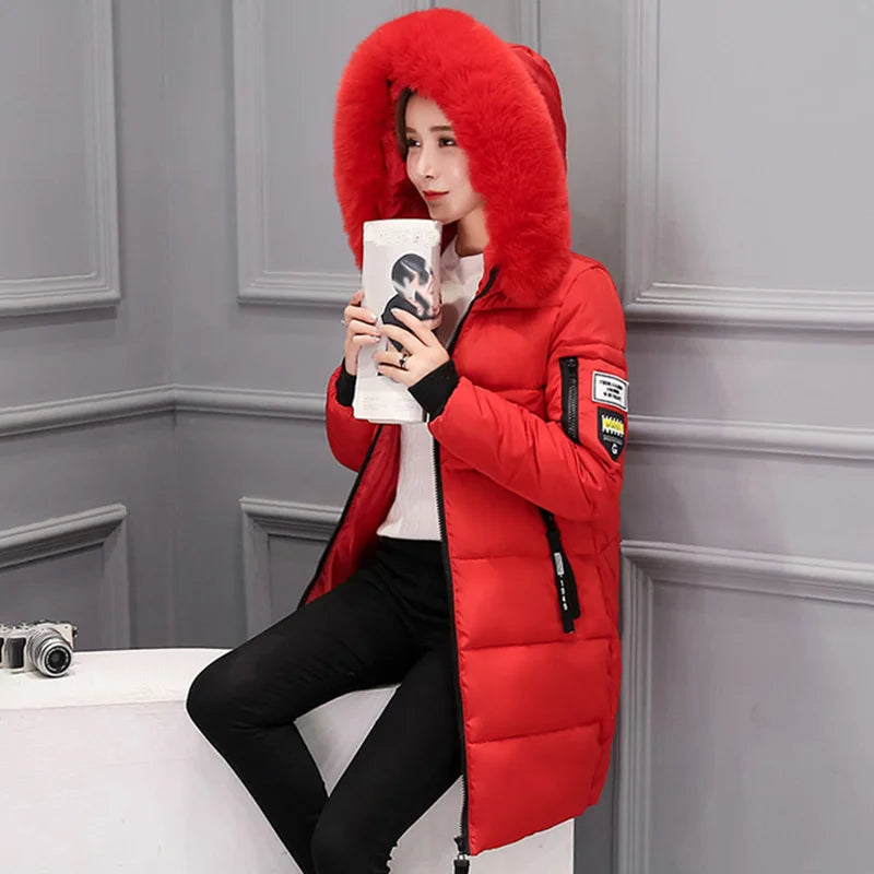 Parka Invierno Cuello Pelo Capucha - Abrigo Largo Cálido Elegante Mujer