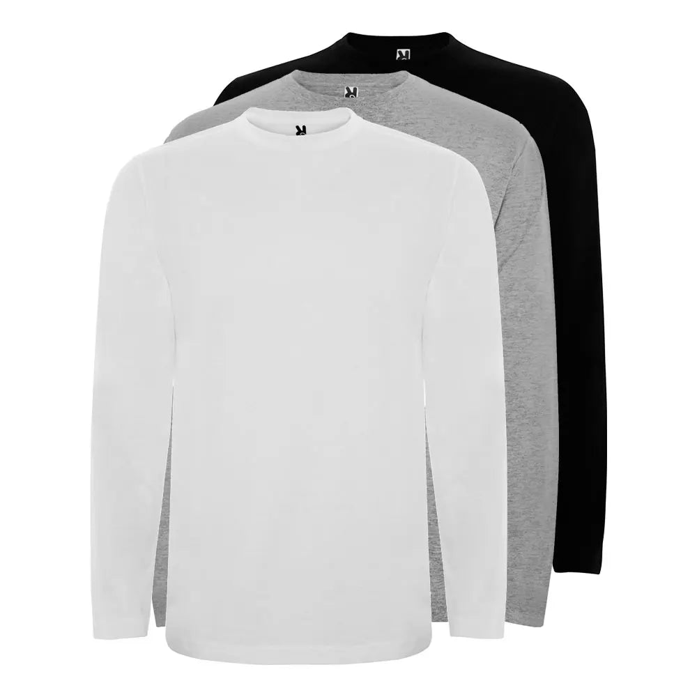 Pack 3 Camisetas Manga Larga Algodón 100% - Gris, Blanco y Azul Marino Hombre