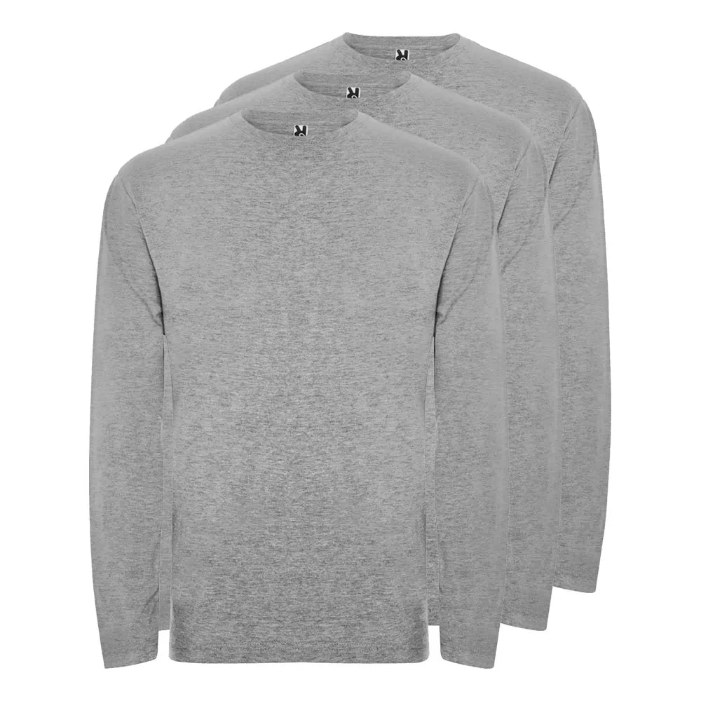 Pack 3 Camisetas Manga Larga Algodón 100% - Gris, Blanco y Azul Marino Hombre