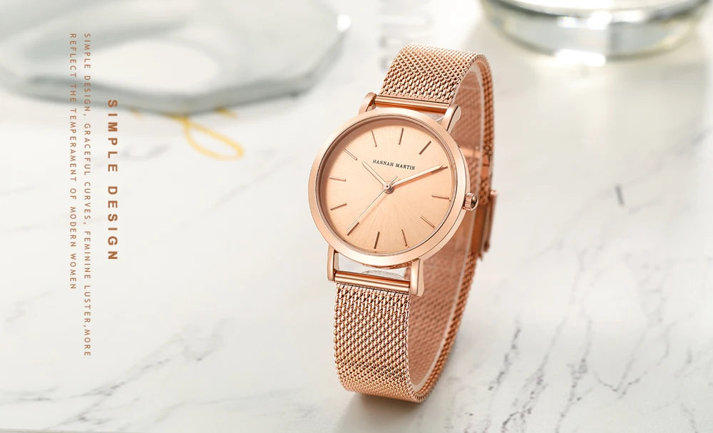 Reloj HANNAH MARTIN Rose Gold 36mm - Acero Inoxidable Cuarzo Japonés Mujer