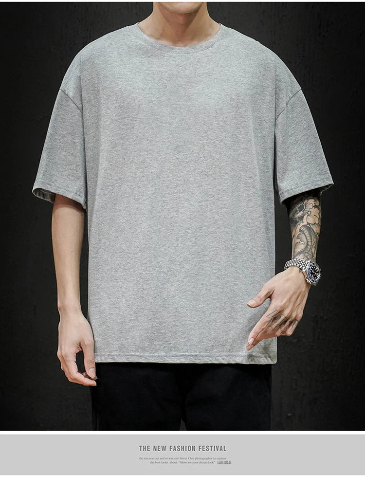 Camiseta Casual de Algodón - Manga Corta Holgada Hombre