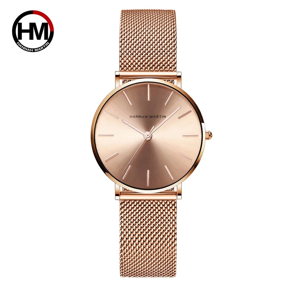 Reloj HANNAH MARTIN Rose Gold 36mm - Acero Inoxidable Cuarzo Japonés Mujer