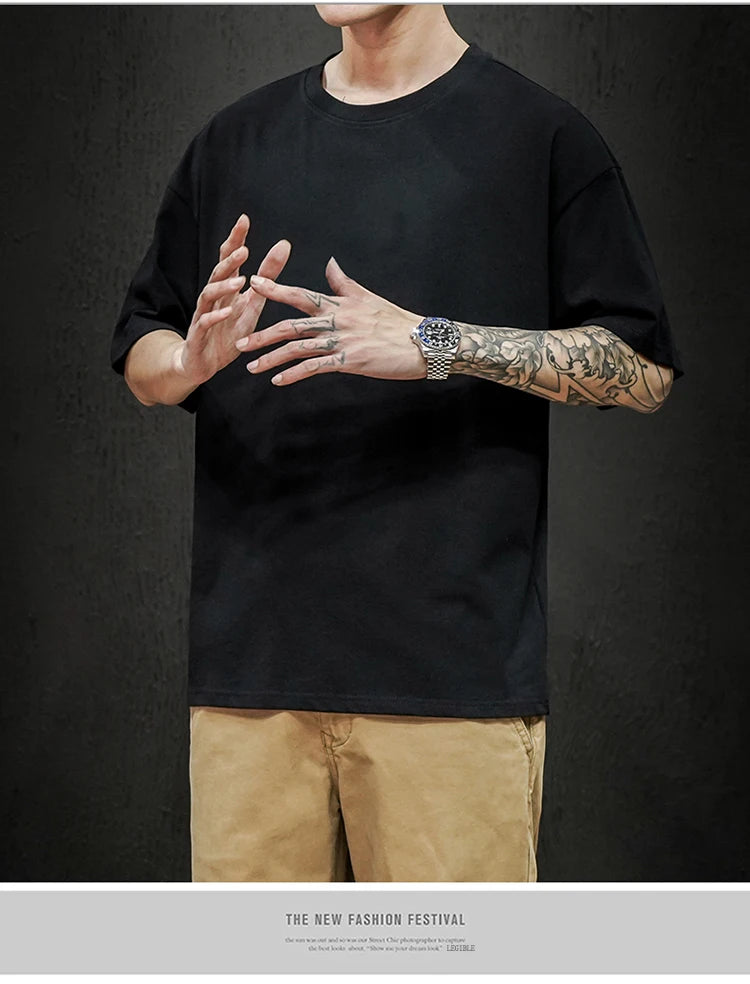 Camiseta Casual de Algodón - Manga Corta Holgada Hombre