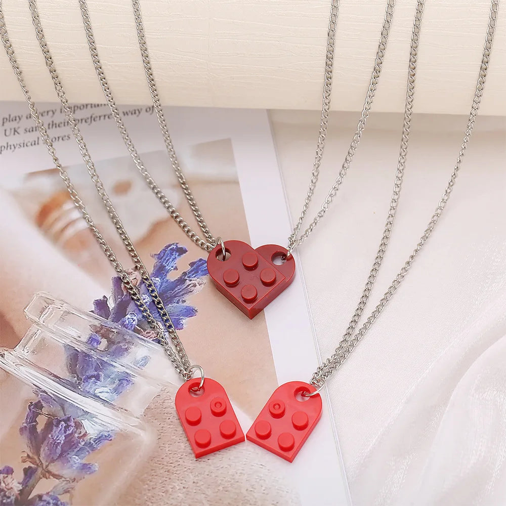 Collar Parejas Corazón Lego 2 Piezas - Colgante Amor Elementos Amistad