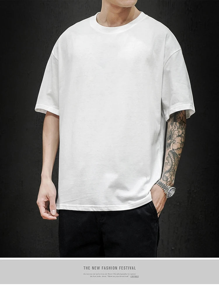 Camiseta Casual de Algodón - Manga Corta Holgada Hombre