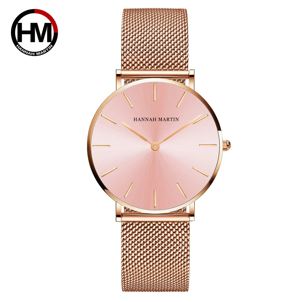 Reloj HANNAH MARTIN Rose Gold 36mm - Acero Inoxidable Cuarzo Japonés Mujer