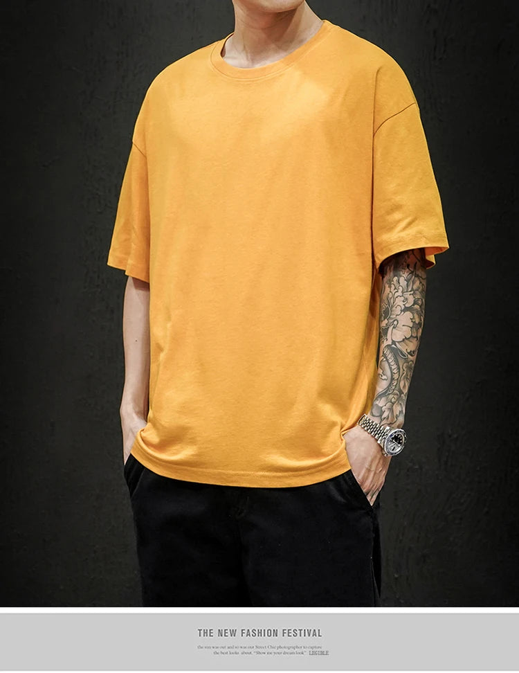 Camiseta Casual de Algodón - Manga Corta Holgada Hombre
