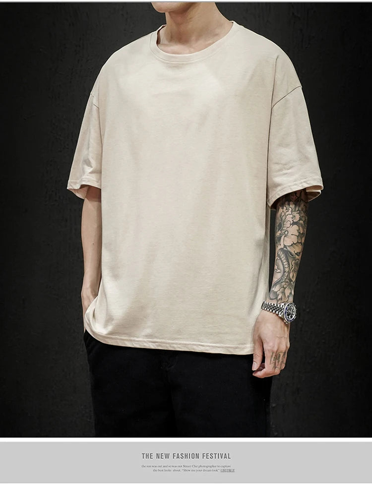 Camiseta Casual de Algodón - Manga Corta Holgada Hombre