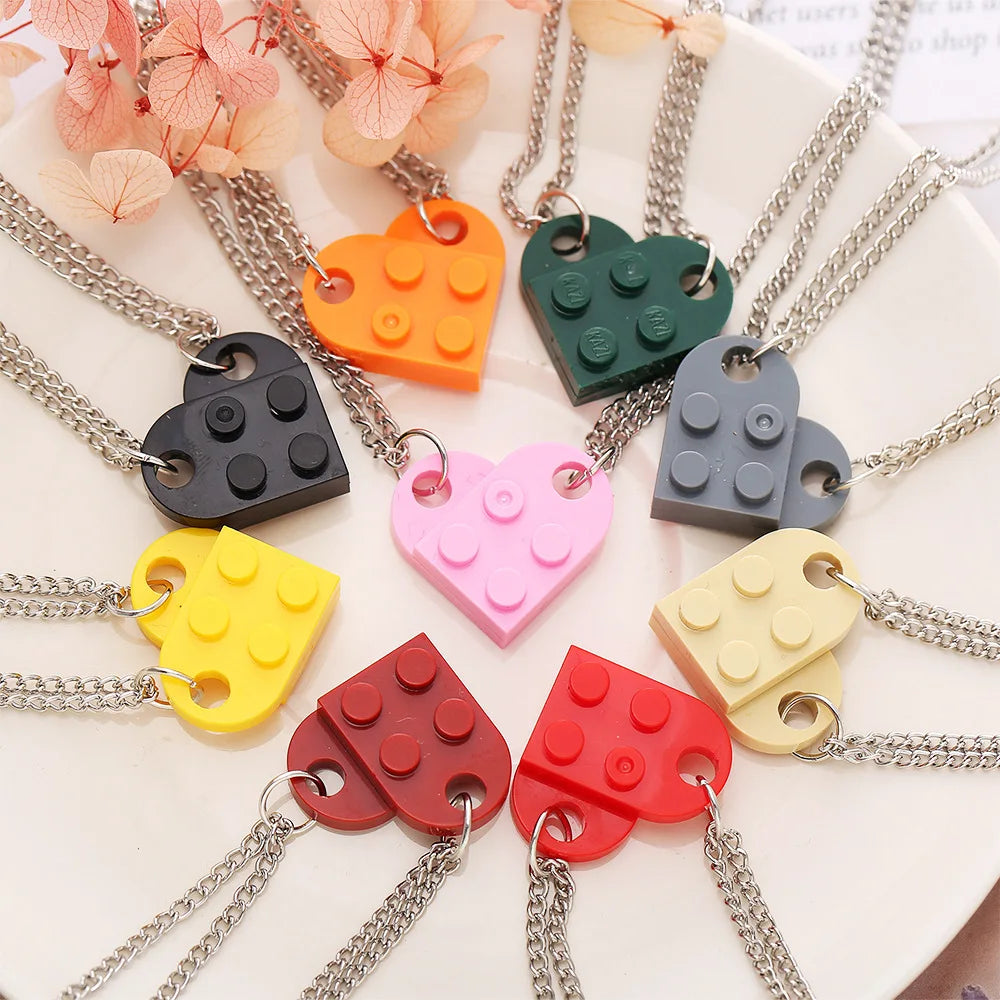 Collar Parejas Corazón Lego 2 Piezas - Colgante Amor Elementos Amistad