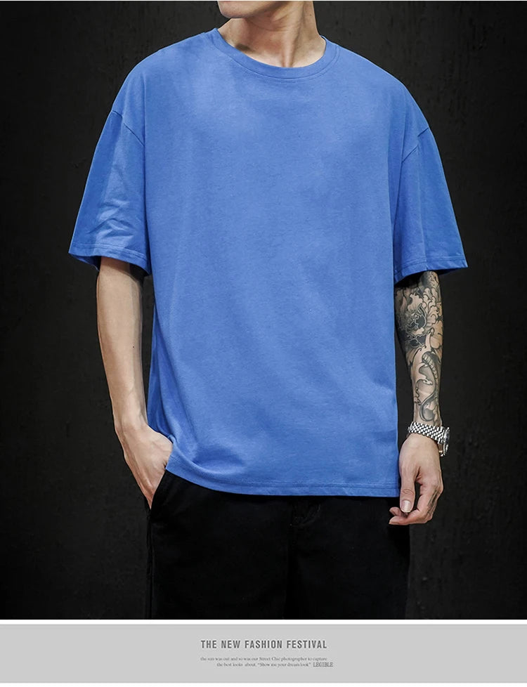 Camiseta Casual de Algodón - Manga Corta Holgada Hombre