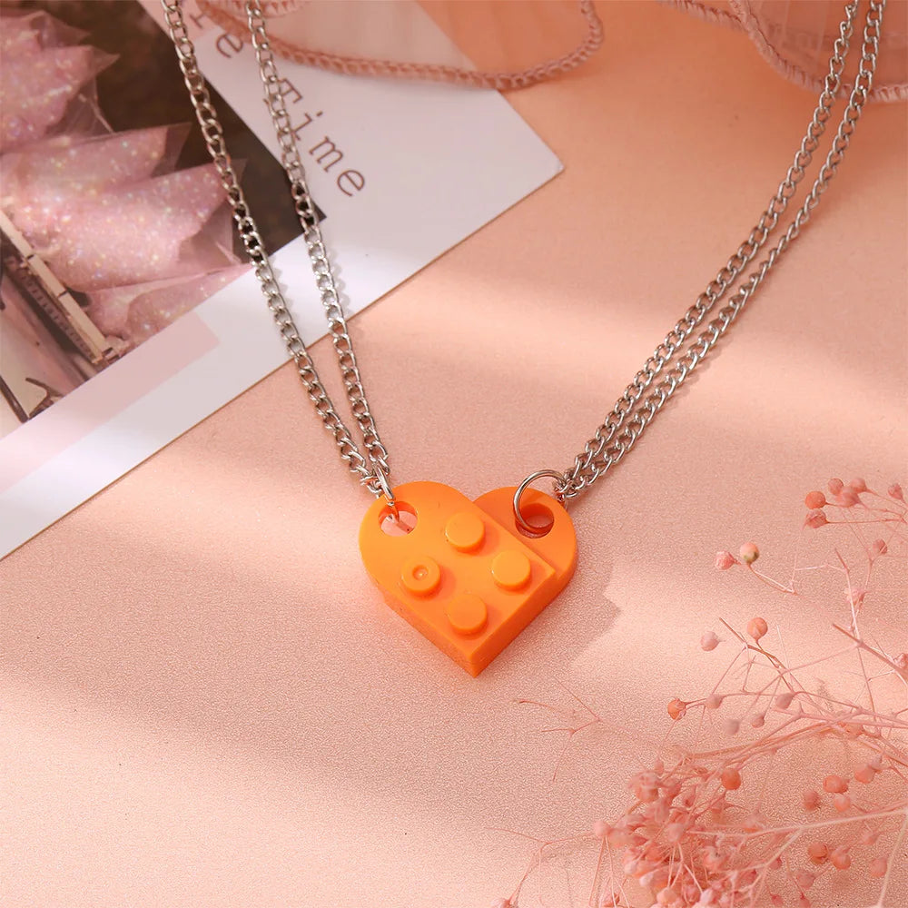 Collar Parejas Corazón Lego 2 Piezas - Colgante Amor Elementos Amistad