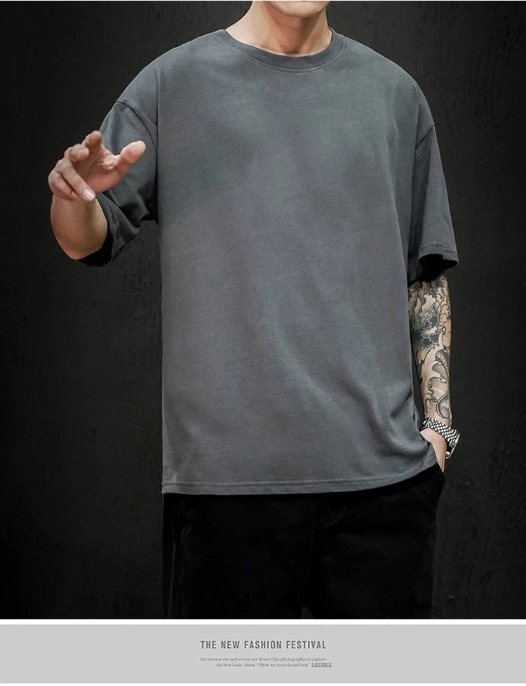 Camiseta Casual de Algodón - Manga Corta Holgada Hombre