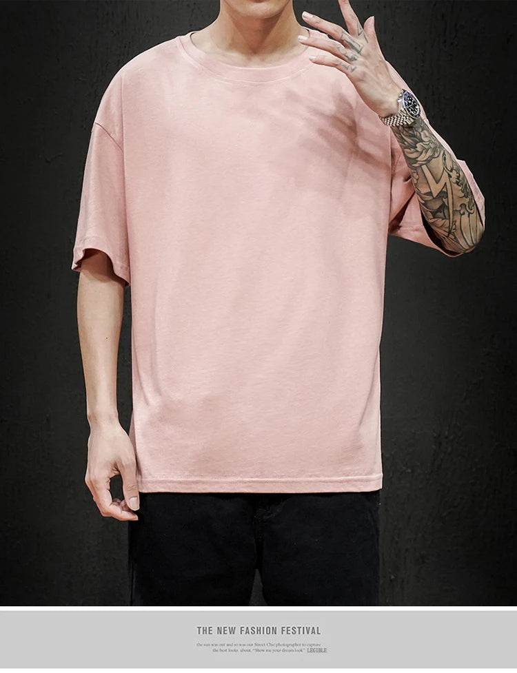 Camiseta Casual de Algodón - Manga Corta Holgada Hombre