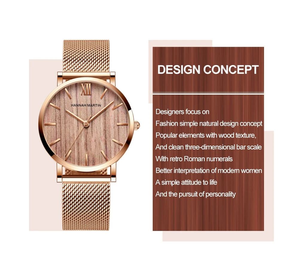 Reloj HANNAH MARTIN Rose Gold 36mm - Acero Inoxidable Cuarzo Japonés Mujer