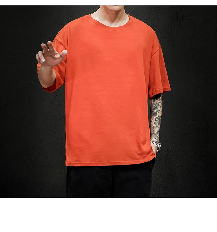 Camiseta Casual de Algodón - Manga Corta Holgada Hombre