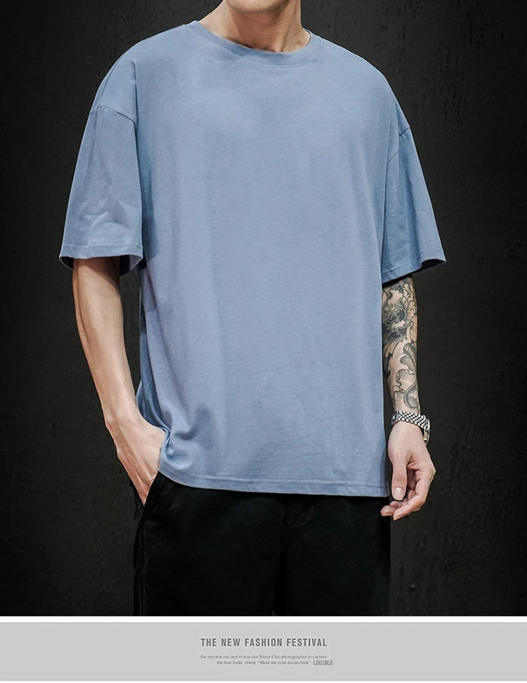 Camiseta Casual de Algodón - Manga Corta Holgada Hombre