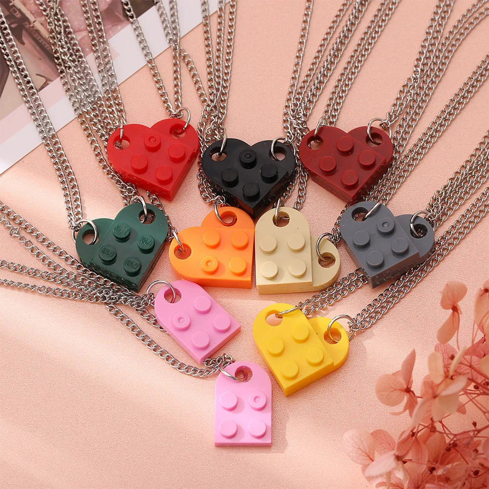 Collar Parejas Corazón Lego 2 Piezas - Colgante Amor Elementos Amistad