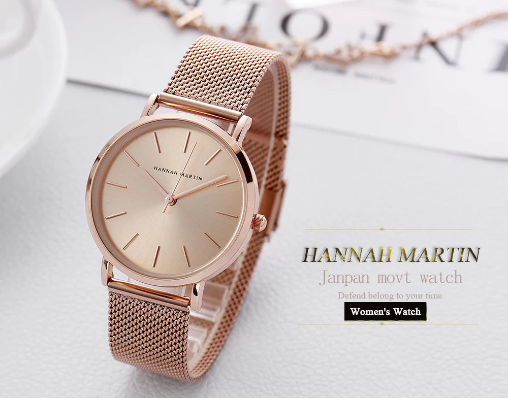Reloj HANNAH MARTIN Rose Gold 36mm - Acero Inoxidable Cuarzo Japonés Mujer