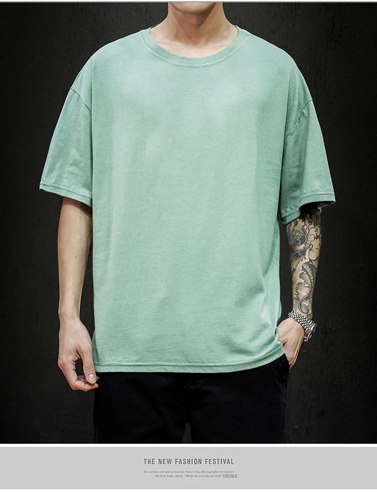 Camiseta Casual de Algodón - Manga Corta Holgada Hombre