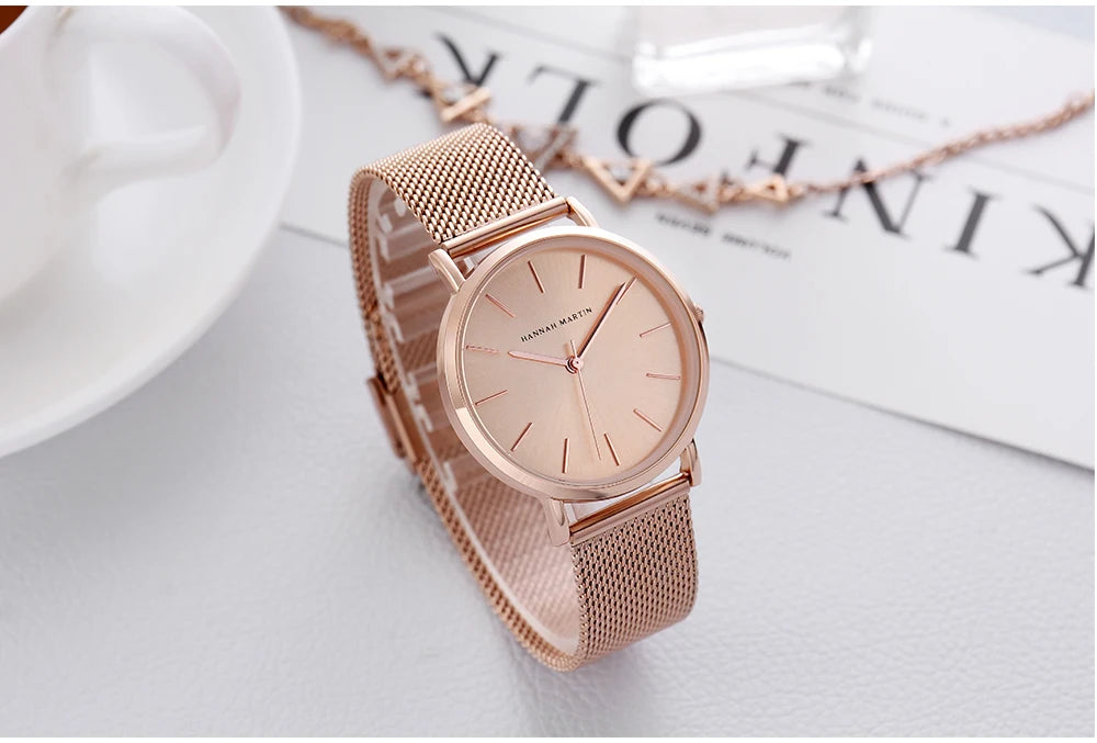 Reloj HANNAH MARTIN Rose Gold 36mm - Acero Inoxidable Cuarzo Japonés Mujer
