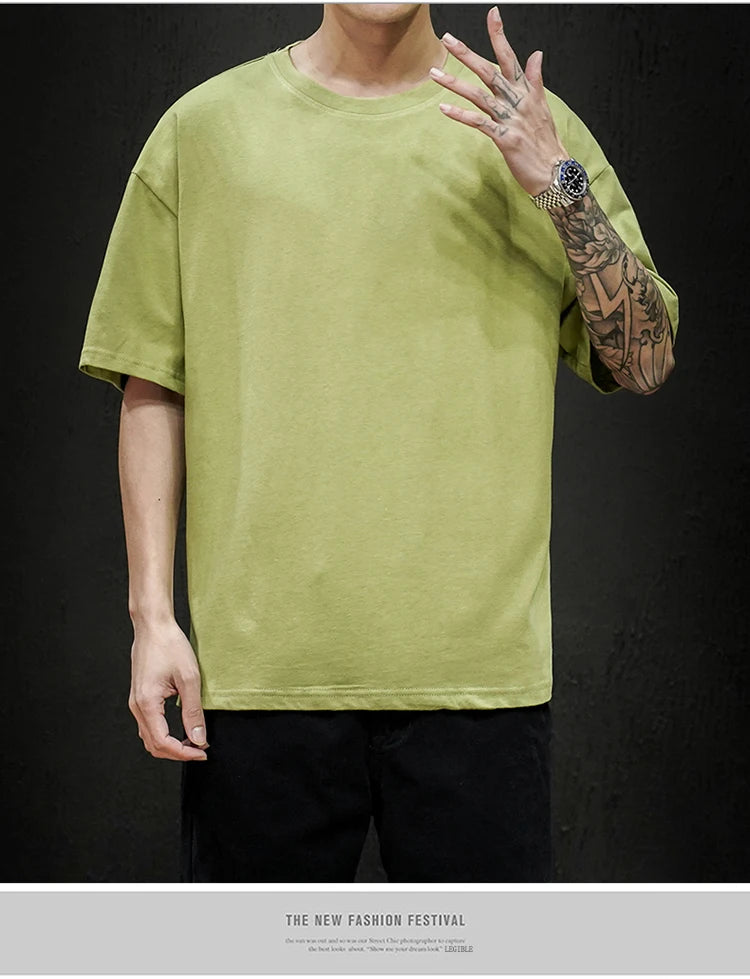 Camiseta Casual de Algodón - Manga Corta Holgada Hombre