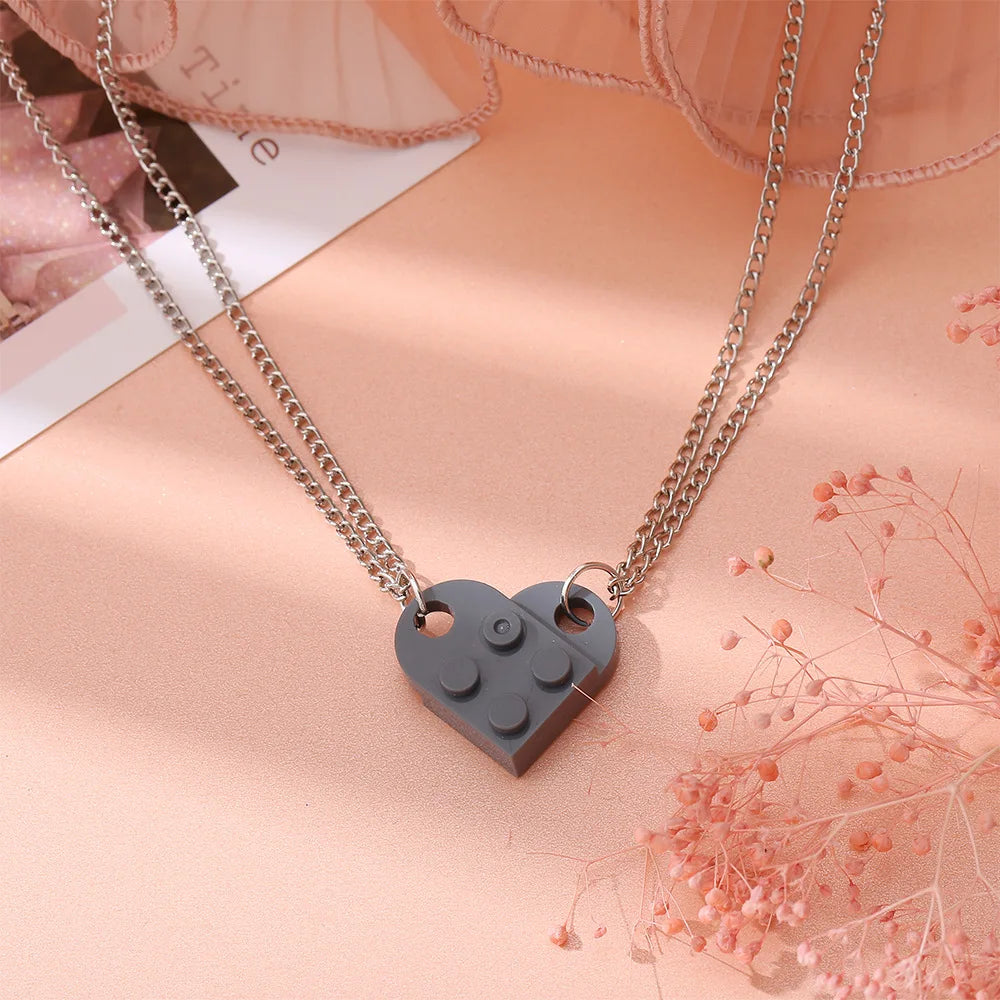 Collar Parejas Corazón Lego 2 Piezas - Colgante Amor Elementos Amistad