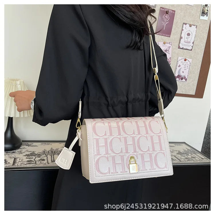 Bolso Bandolera Gran Capacidad con Letras en Relieve - Estilo Minimalista PU