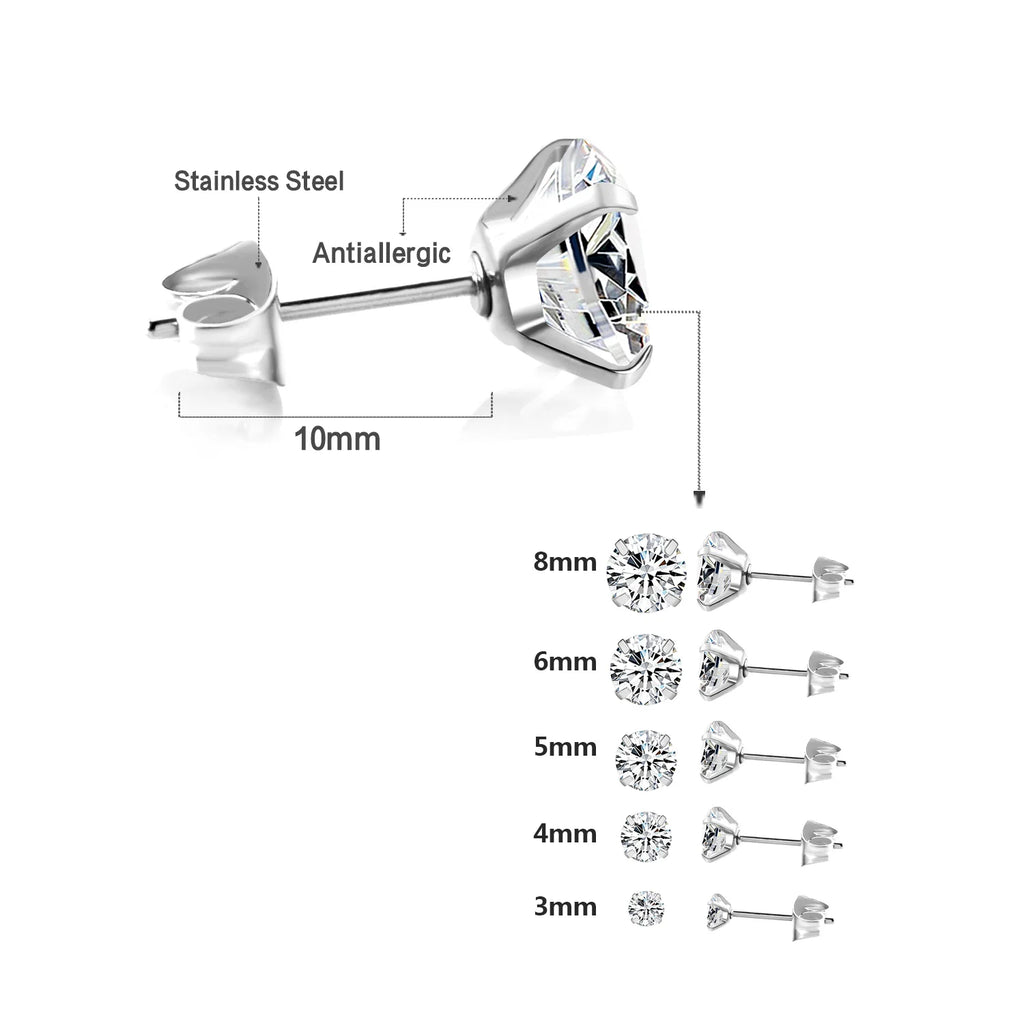Pendientes Acero Inoxidable Cristal Zirconia - Stud Redondos Tragus Unisex