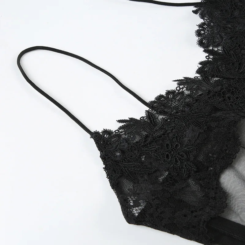 Vestido Mini Sexy con Encaje Transparente - Tirantes Finos