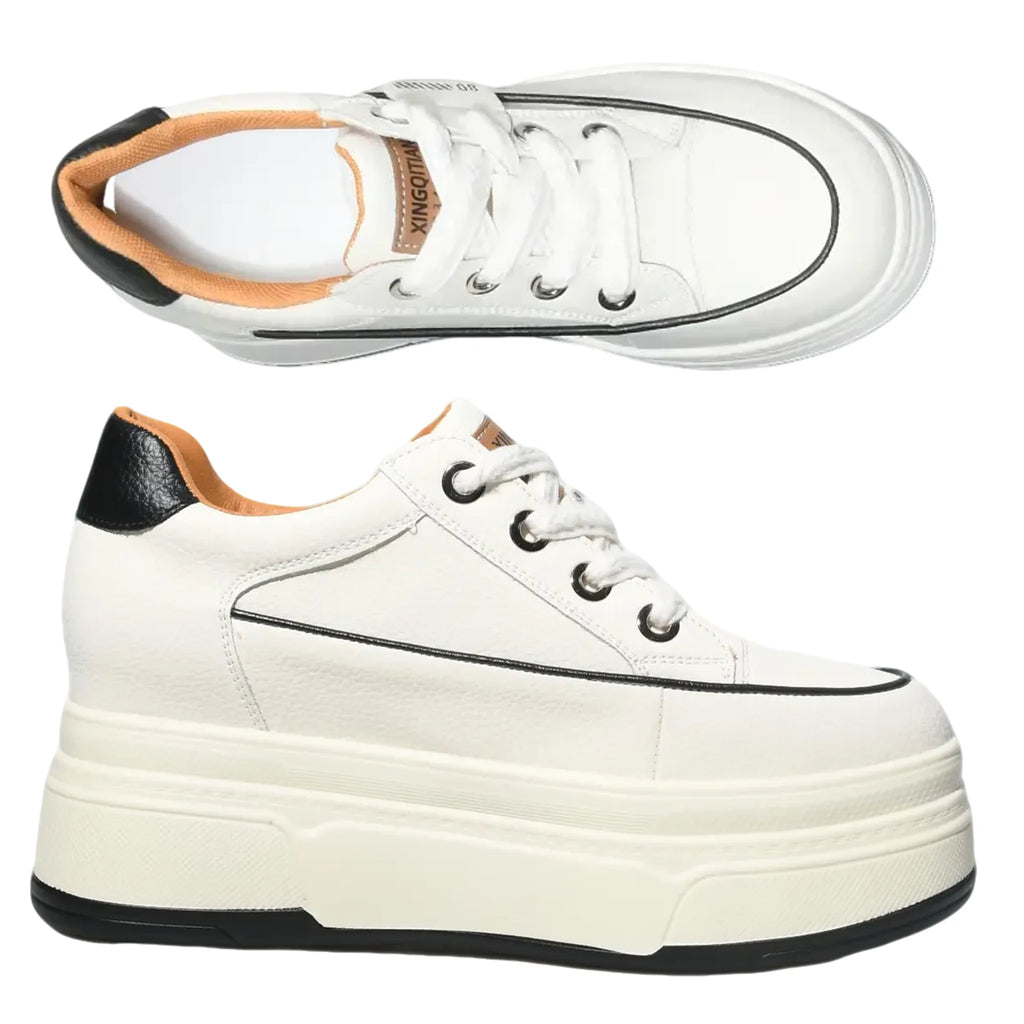 Zapatillas Plataforma Fujin 9cm Cuero Genuino - Sneakers Tacón Alto Mujer